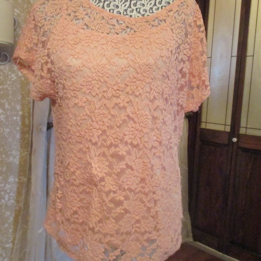Lace Blouse/Pink Lace/Dress Barn Women 1X